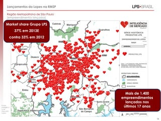 Lançamentos da Lopes na RMSP
Região Metropolitana de São Paulo
(empreendimentos lançados)

Market share Grupo LPS
37% em 2013E
contra 33% em 2012

Fonte:
Inteligênci
a de
Mercado
Lopes

Mais de 1.400
empreendimentos
lançados nos
últimos 17 anos

16

 
