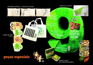 inflável de 5 metros
      almofadas temáticas - conjunto de 3 peças




display de chão
         1,75 m




ps i
ep
ç e
ac
 s i
 e s
   a
                                                  caderno brinde
                                                  com biscoitos temáticos
 