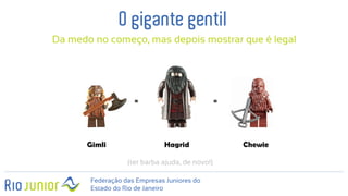 Federação das Empresas Juniores do
Estado do Rio de Janeiro
O gigante gentil
Da medo no começo, mas depois mostrar que é legal
(ter barba ajuda, de novo!)
 