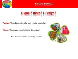 Perigo: “Estado ou situação que inspira cuidado”.
Risco: “Perigo ou possibilidade de perigo”.
Novo Dicionário Aurélio da Língua Portuguesa, 2000.
 