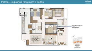 Opção de Sala
Ampliada
Planta – 4 quartos (tipo) com 2 suítes
 