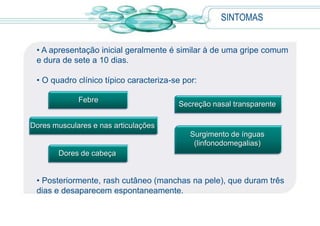 A rubéola é uma das cinco doenças que produzem exantema (marcas avermelhadas na pele) na infância. As outras são: Sarampo; Varicela; Eritema infeccioso e Rosácea.