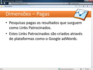 Dimensões – Pagas
Sessão Assíncrona #1 – Web Analytics
http://www.diogovalente.com/
Web Analytics
Google Search
• Pesquisas pagas os resultados que surguem
como Links Patrocinados.
• Estes Links Patrocinados são criados através
de plataformas como o Google adWords.
 