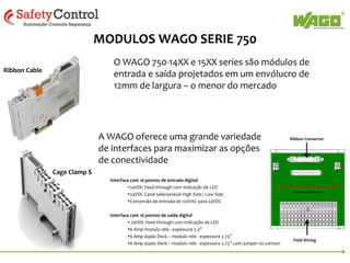Controlador Industrial de Processos - IPC
Universal e Flexível
•
Controle , monitoração e visualização direto do nó de rede
•
PLC que se integra ao nível de ERP
•
Conexão direta com WAGO-I/O-SYSTEM 750/753
Escalonável
•
Várias opções de performance desde o Geode até o Pentium® M 1.4GHz
•
Sistema operacional aberto : Linux® 2.6
•
Funcionalidade de PLC utilizando o CoDeSys 2.3
•
Visualização integrada via Web Browser
•
Conexão direta com monitores touch
Equipamento Industrial
•
Minimo espaço requerido
•
Memória não-volátil
•
Relógio em tempo real
Robusto
•
Refrigeração passiva (sem ventilação)
•
Sem HD rotativo – memória estática

 