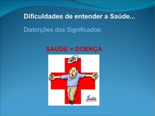 Dificuldades de entender a Saúde... Distorções dos Significados: SAÚDE = DOENÇA 
