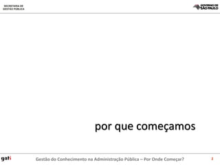 por que começamos

Gestão do Conhecimento na Administração Pública – Por Onde Começar?   2
 