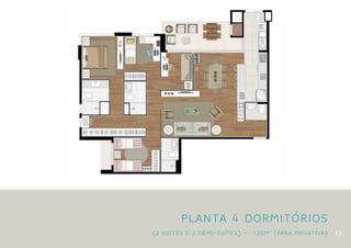 PLANTA 4 DORMITÓRIOS
(2 SUÍTES E 2 DEMI-SUÍTES) -  120m 2 (ÁREA PRIVATIVA)   15
 