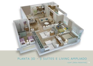 planta 3D - 3 suítes e Living Ampliado
                           120m 2 (ÁREA PRIVATIVA) 1 6
 