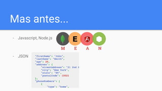 Mas antes...
- Javascript, Node.js
- JSON
 