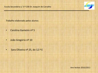 Escola Secundária c/ 3.º CEB Dr. Joaquim de CarvalhoTrabalhoelaboradopelosalunos: Carolina Gameiro nº 5