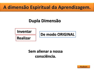 Hudson
Dupla Dimensão
Inventar
Realizar
Sem alienar a nossa
consciência.
De modo ORIGINAL
 