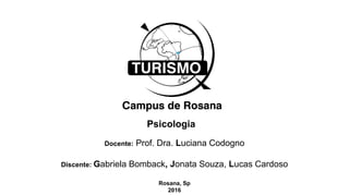Psicologia
Docente: Prof. Dra. Luciana Codogno
Discente: Gabriela Bomback, Jonata Souza, Lucas Cardoso
Rosana, Sp
2016
 