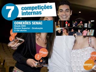 co mpetições
      internas
CONEXÕES SENAC
Desde 2005
Ensino Superior - Graduação
2.104 alunos
 