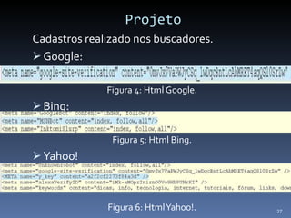 Projeto Cadastros realizado nos buscadores. Google: Figura 4: Html Google. Bing: Figura 5: Html Bing. Yahoo! Figura 6: Html Yahoo!. 