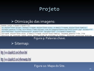 Projeto Otimização das imagens: Figura 9: Palavras chave. Sitemap: Figura 10: Mapa do Site. 