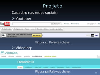 Projeto Cadastro nas redes sociais: Youtube: Figura 11: Palavras chave. Videolog: Figura 12: Palavras chave. 