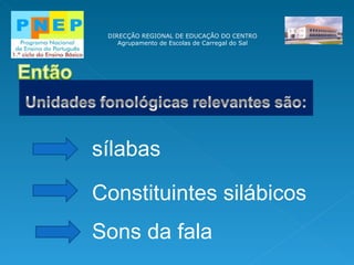 DIRECÇÃO REGIONAL DE EDUCAÇÃO DO CENTRO Agrupamento de Escolas de Carregal do Sal sílabas Constituintes silábicos Sons da fala 