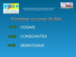 DIRECÇÃO REGIONAL DE EDUCAÇÃO DO CENTRO Agrupamento de Escolas de Carregal do Sal VOGAIS CONSOANTES SEMIVOGAIS 