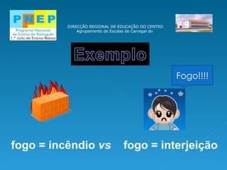 DIRECÇÃO REGIONAL DE EDUCAÇÃO DO CENTRO Agrupamento de Escolas de Carregal do  fogo = incêndio  vs  fogo = interjeição Fogo!!!! 