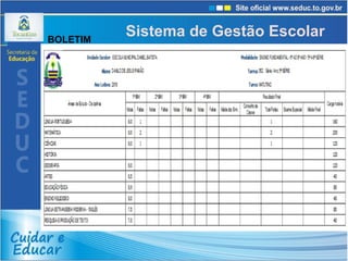 BOLETIM Sistema de Gestão Escolar 