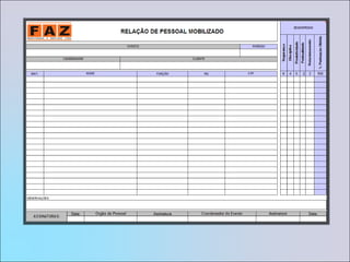 Cronogramas Finais.Desenvolvimento dos ProcedimentosNestas etapas são elaborados os procedimentos e planos, previamente definidos no detalhamento dos serviços, que serão necessários para a correta execução dos serviços, baseado na lista de serviços e no escopo definido em Contrato. 5.4.1- Definição dos Procedimentos (Operação, Execução e Segurança)5.4.2- Definição dos Procedimentos da Qualidade5.4.3- Elaboração do Plano de Rigging (Levantamento de Cargas)5.4.4- Definição dos Esquemas de Iluminação 5.4.5- Definição dos Esquemas de Energia Elétrica Auxiliar5.4.6- Definição dos Esquemas de Acesso5.4.7- Definição dos Esquemas de Exaustão5.4.8- Definição dos Esquemas de Bloqueio e Raqueteamento5.4.9- Plano de Utilização de Andaimes5.4.10- Definição dos Procedimentos Administrativos