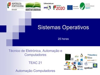 Sistemas Operativos
25 horas
Técnico de Eletrónica, Automação e
Computadores
TEAC 21
Automação Computadores
 