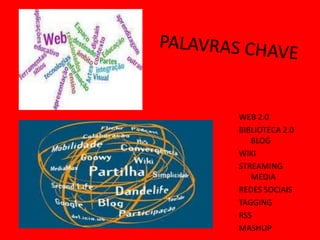 WEB 2.0
BIBLIOTECA 2.0
   BLOG
WIKI
STREAMING
   MEDIA
REDES SOCIAIS
TAGGING
RSS
MASHUP
 