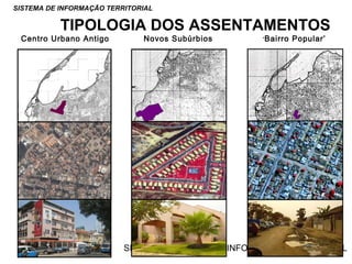 SISTEMA DE INFORMAÇÃO TERRITORIAL

TIPOLOGIA DOS ASSENTAMENTOS

Centro Urbano Antigo

Novos Subúrbios

‘ Bairro

Popular’

SISTEMA NACIONAL DE INFORMAÇÃO TERRITORIAL

 