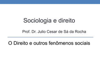 Sociologia e direito
Prof. Dr. Julio Cesar de Sá da Rocha
O Direito e outros fenômenos sociais
 