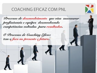 COACHING EFICAZ COM PNL
Processo de desenvolvimento que visa assessorar
profissionais e equipes desenvolvendo
competências voltadas para resultados.

O Processo de Coaching Eficaz
tem o foco no presente e futuro.
 