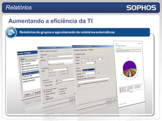 Relatórios

 Aumentando a eficiência da TI
     Relatórios de grupos e agendamento de relatórios automáticos
 
