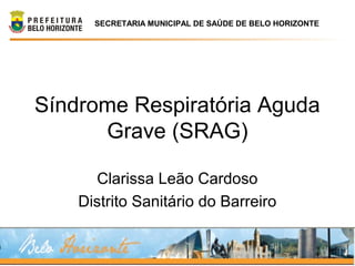 Síndrome Respiratória Aguda
Grave (SRAG)
Clarissa Leão Cardoso
Distrito Sanitário do Barreiro
SECRETARIA MUNICIPAL DE SAÚDE DE BELO HORIZONTE
 