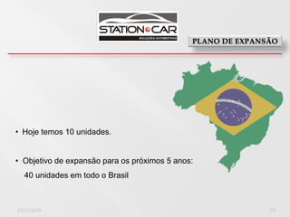 • Hoje temos 10 unidades.


• Objetivo de expansão para os próximos 5 anos:
  40 unidades em todo o Brasil



23/11/2010                                        22
 