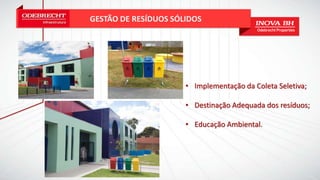 GESTÃO DE RESÍDUOS SÓLIDOS
• Implementação da Coleta Seletiva;
• Destinação Adequada dos resíduos;
• Educação Ambiental.
 