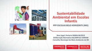 PPP ESCOLAS BELO HORIZONTE (MG)
Sustentabilidade
Ambiental em Escolas
Infantis
Base legal: Portaria SMMA 06/2012
Deliberação Normativa 66/2009 do COMAM
Conselho Municipal de Meio Ambiente de BH
 