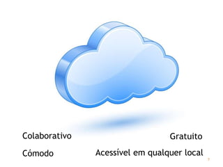 Colaborativo
Acessível em qualquer local
Gratuito
Cómodo 7
 
