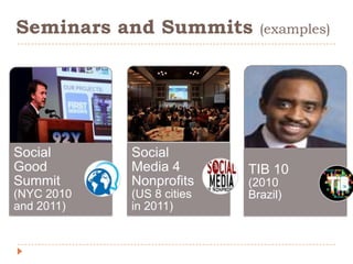 NetworkedNonprofitsNetworkedNonprofitsdon’t work harderorlongerthanotherorganizations, they work differently. Theyengage in conversationswithpeoplebeyondtheirwalls — lotsofconversations — to build relationshipsthat spread their work throughthe network. Incorporatingrelationshipbuilding as a core responsibilityofallstaffersfundamentallychangestheirto-dolists. Workingthisway is onlypossiblebecauseoftheadventof social media. 
