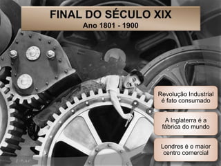 Revolução Industrial
é fato consumado
A Inglaterra é a
fábrica do mundo
Londres é o maior
centro comercial
 
