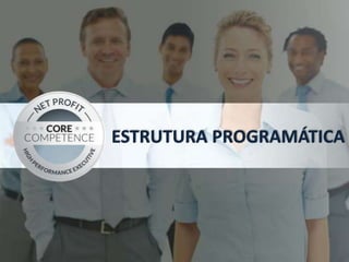 NÚMERO DE PARTICIPANTES POR TURMA
CARGA HORÁRIA
MATERIAIS DE APOIO EM SALA
Turmas de 10 a 30 participantes
30 horas, distribuídas em:
3 dias presenciais consecutivos
Atividades extra sala como TCC
Research Manual
Work book
Matriz de efetividade
Matriz de competências
Nine box de performance
Gráfico Profit Ability
 