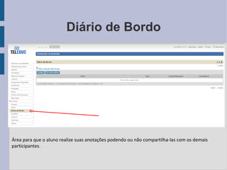 Diário de Bordo Área para que o aluno realize suas anotações podendo ou não compartilha-las com os demais participantes. 