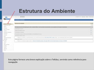 Estrutura do Ambiente Esta página fornece uma breve explicação sobre o TelEduc, servindo como referência para navegação 
