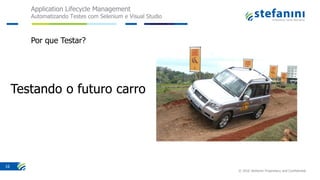 Application Lifecycle Management
Automatizando Testes com Selenium e Visual Studio
© 2016 Stefanini Proprietary and Confidential
16
Por que Testar?
 