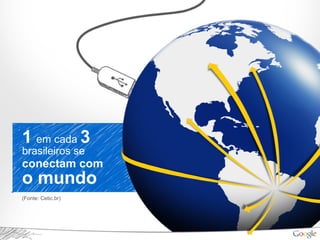 Milhões de brasileiros
acessam a Internet *
(Fonte: Cetic.br)
1 em cada 3
brasileiros se
conectam com
o mundo
 