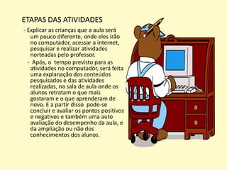 Identificar a importância das crianças obterem direitos e também deveres.  JUSTIFICATIVA:	Sabe-se que os jogos eletrônicos são ferramentas atrativas para a criança, mas que ela não pode jamais trocá-los pelos outros jogos e brincadeiras, deixando de lado o convívio, o contato com outras crianças.