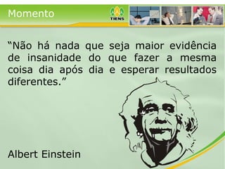 Momento “ Não há nada que seja maior evidência de insanidade do que fazer a mesma coisa dia após dia e esperar resultados diferentes.” Albert Einstein 