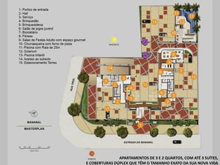 APARTAMENTOS DE 3 E 2 QUARTOS, COM ATÉ 3 SUÍTES,
E COBERTURAS DÚPLEX QUE TÊM O TAMANHO EXATO DA SUA NOVA VIDA
 