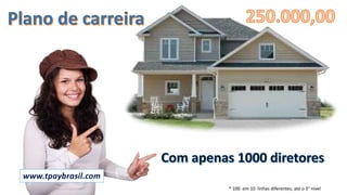 * 100 em 10 linhas diferentes, até o 3° nível
www.tpaybrasil.com
 
