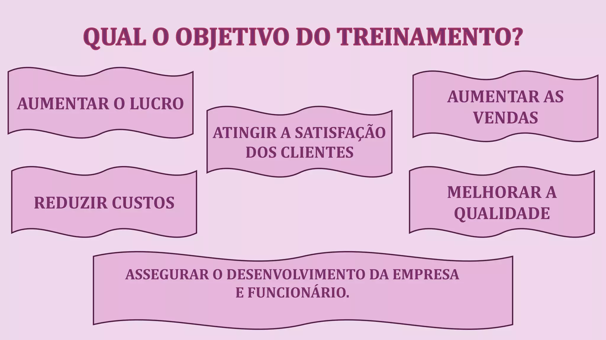 AUMENTAR O LUCRO
ATINGIR A SATISFAÇÃO
DOS CLIENTES
AUMENTAR AS
VENDAS
MELHORAR A
QUALIDADE
REDUZIR CUSTOS
ASSEGURAR O DESENVOLVIMENTO DA EMPRESA
E FUNCIONÁRIO.
 