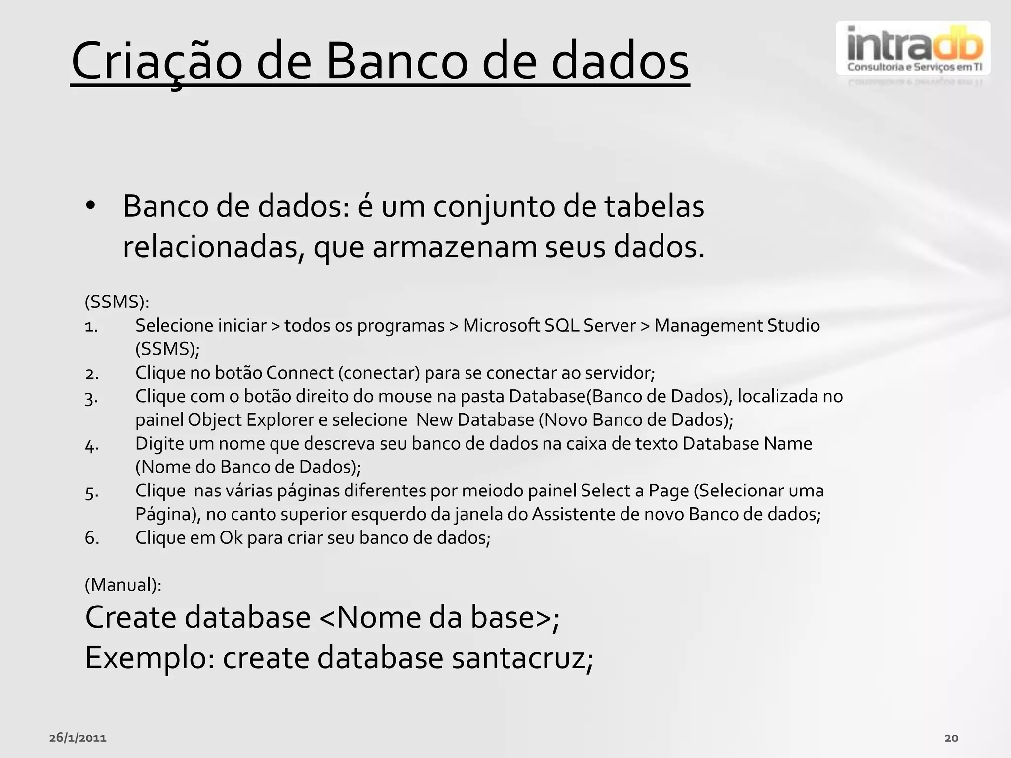 Inciar, parar, interroper e reniciarserviços do SQL Server