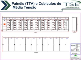 Painéis (TTA) e Cubiculos de
          Média Tensão                                                       ENERGIA E AUTOMAÇÃO



Descrição Geral

Fornecimento de 68 painéis de média tensão, distribuição e controle. Todos painéis de baixa tensão em
acordância com a norma NBR 60439-1/3 (TTA) e cubículos de média tensão com ensaios de Arco Interno
segundo norma IEC 62271-200.


Descrição dos Serviços

 CCMs Inteligentes em Ethernet
 Cubículos de MT (com ensaio de Arco Interno)
 QGBTs
 QNBs (No Breaks)
 Painel de Remotas de Automação
 Painel de Banco de Baterias
 Painéis de Iluminação
 